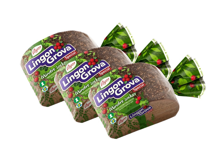 3-pack Pågen LingonGrova Special 500g – Swedish whole grain lingonberry bread, soft sliced rye bread with lingonberries and sunflower seeds