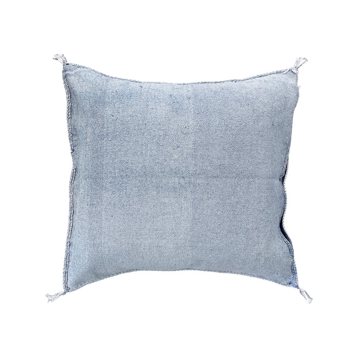Artisanal Handmade Moroccan embroidered cactus silk sabra lumbar pillow blue handwoven boho eclectic decor