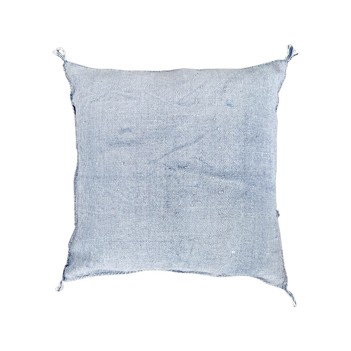 Artisanal Handmade Moroccan embroidered cactus silk sabra pillow faded blue handwoven