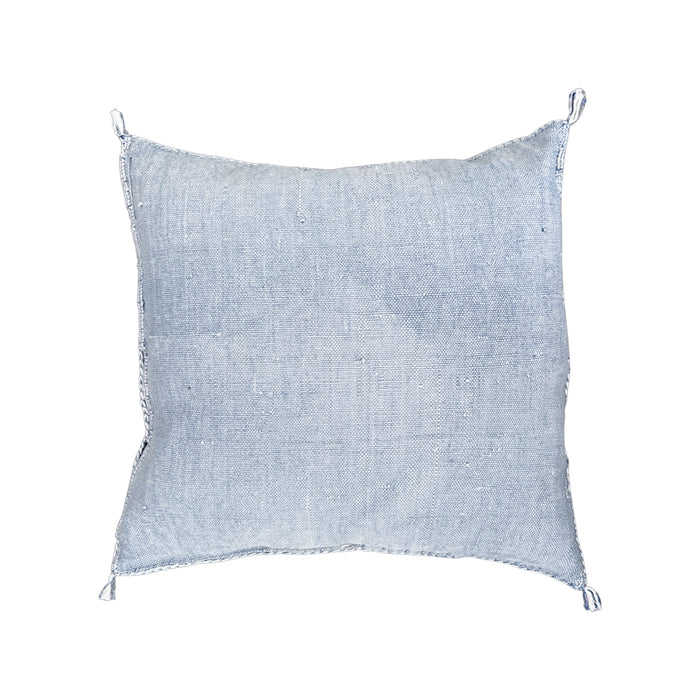 Artisanal Handmade Moroccan embroidered cactus silk sabra pillow faded blue handwoven