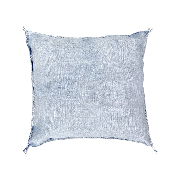 Artisanal Handmade Moroccan embroidered cactus silk sabra pillow faded blue handwoven