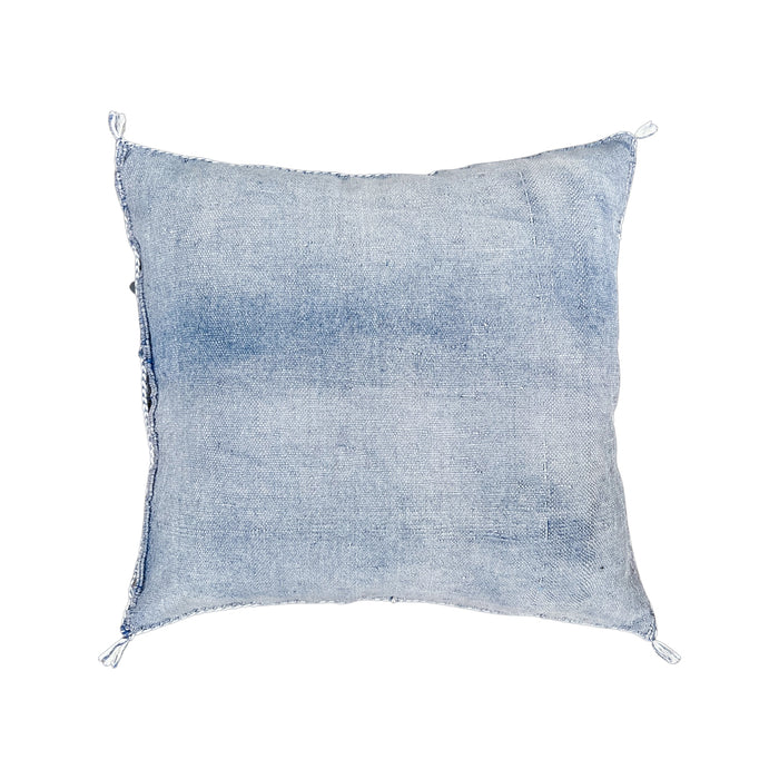 Artisanal Handmade Moroccan embroidered cactus silk sabra pillow faded blue handwoven