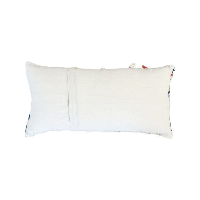 artisan handmade turkish tulu pillow 12x24 blue and white made with vintage rug textiles