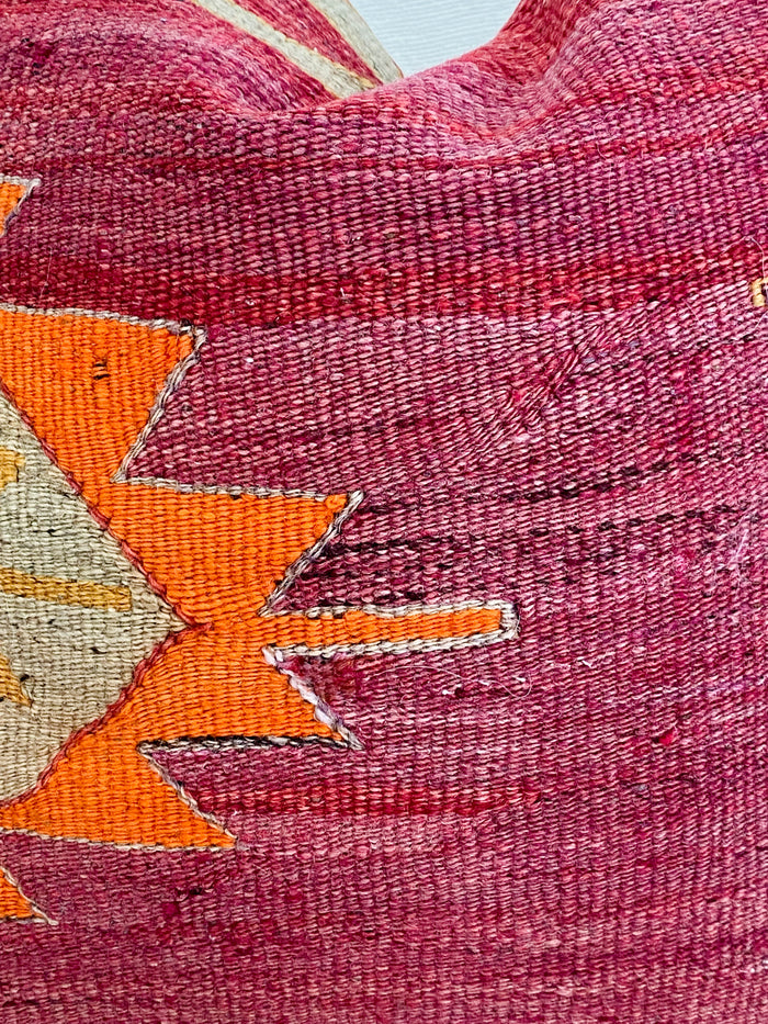 Festival turkish kilim pillow cover made with vintage red and orange textiles 20x20