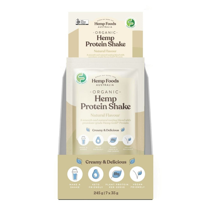 Hemp Foods Aus Organic Hemp Protein Shake Natural - 7 x 35g Sachets - L'Organic