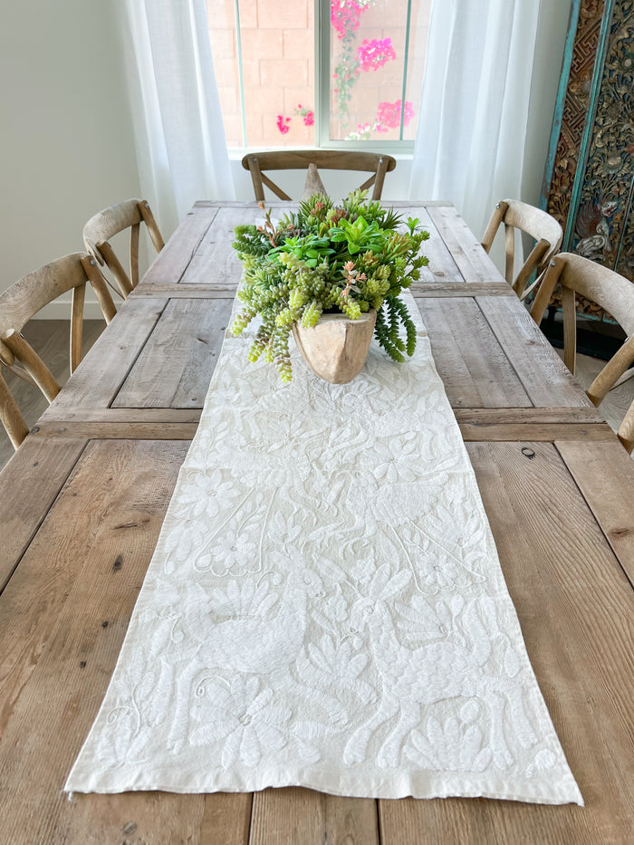 Mexican Otomi Table Runner in Pearl