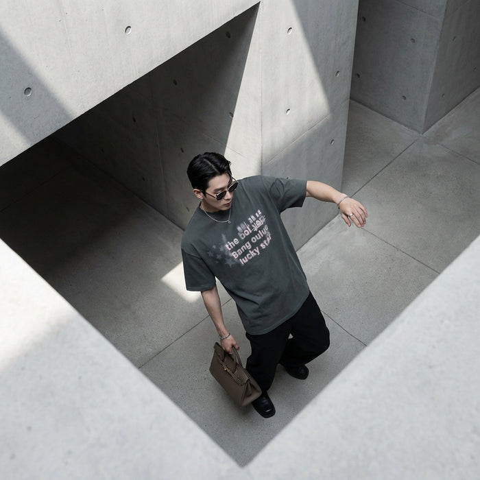 T-shirt oversize unisexe imprimé étoiles en coton - Koreanxwear