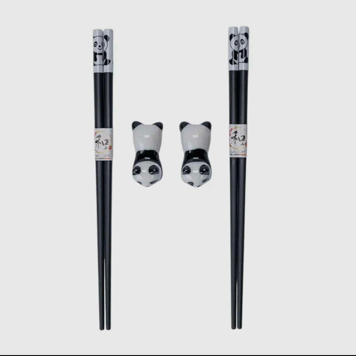 Panda Cat 2 Pair Chopsticks and Chopsticks Rests Gift Set