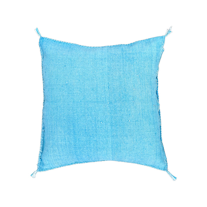Artisanal Handmade Moroccan embroidered cactus silk sabra pillow bright turquoise blue handwoven