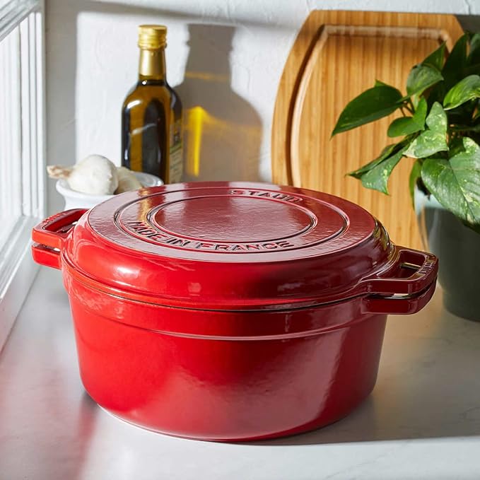 Staub 3 in 1 cocotte braise & grill set 28cm in color cerise cherry - Shoppers-kart.com