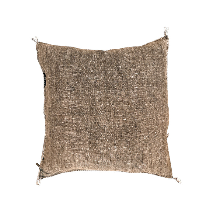 Artisanal Handmade Moroccan embroidered cactus silk sabra pillow brown handwoven