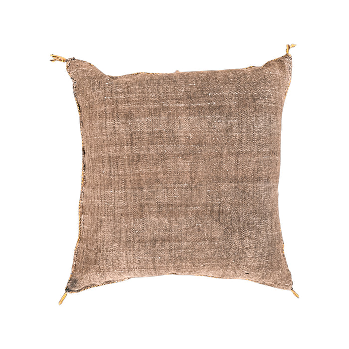 Artisanal Handmade Moroccan embroidered cactus silk sabra pillow brown handwoven
