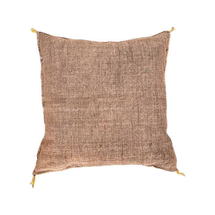 Artisanal Handmade Moroccan embroidered cactus silk sabra pillow brown handwoven