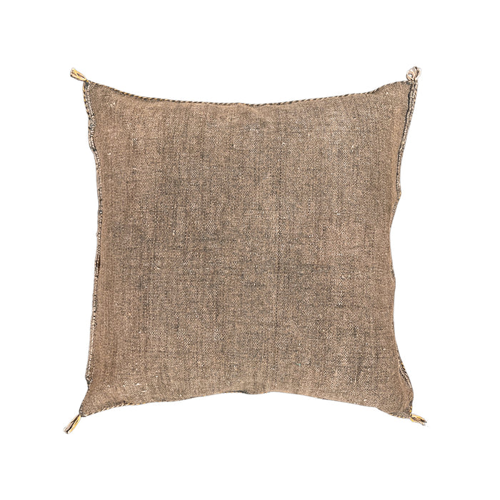 Artisanal Handmade Moroccan embroidered cactus silk sabra pillow brown handwoven