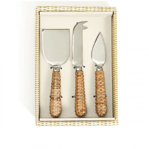 Wicker Weave Cheese Serving Knife Set