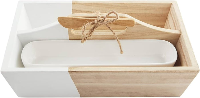 Wood Tray w/ Cracker Dish Set