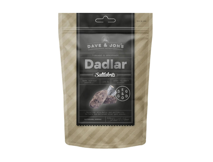 2 x Dave & Jon's Dadlar Saltlakrits 125g (4.40 oz) – Swedish Salted Licorice Dates