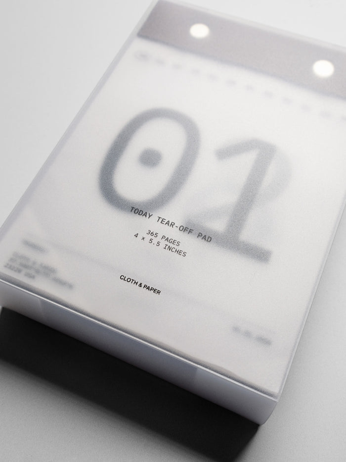 2026 Today Tear Off Pad shown close up in packaging reading "Today Tear Off Pad, 365 Pages, 4 x 5.5" Inches, Cloth & Paper".