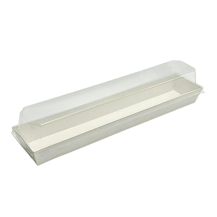 29x6.5cm Long Rectangular White Paper Tray With Clear Lid - TEM IMPORTS™