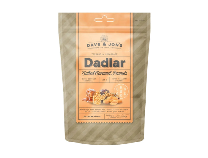 3 x Dave & Jon's Dadlar Salted Caramel Peanuts 125g (4.40 oz) – Natural Swedish Date Snack with Peanuts