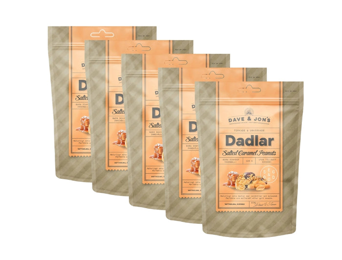 5 x Dave & Jon's Dadlar Salted Caramel Peanuts 125g (4.40 oz) – Natural Swedish Date Snack with Peanuts