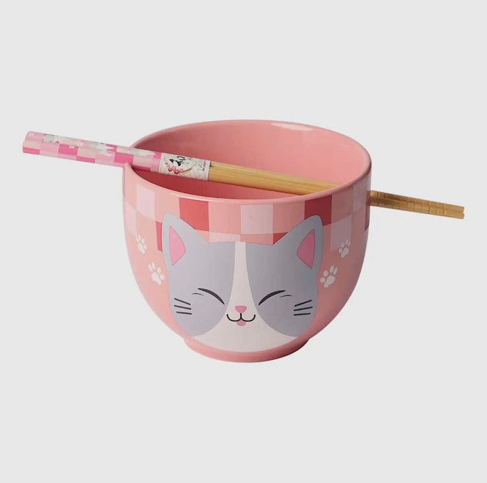 8oz 5"D Donburi Bowl with Chopsticks Set Neko Friends Pink