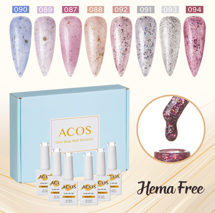 ACOS Hema Free Gel Polish 6pcs Set (Transparent Glitter Colour ) - Lashmer