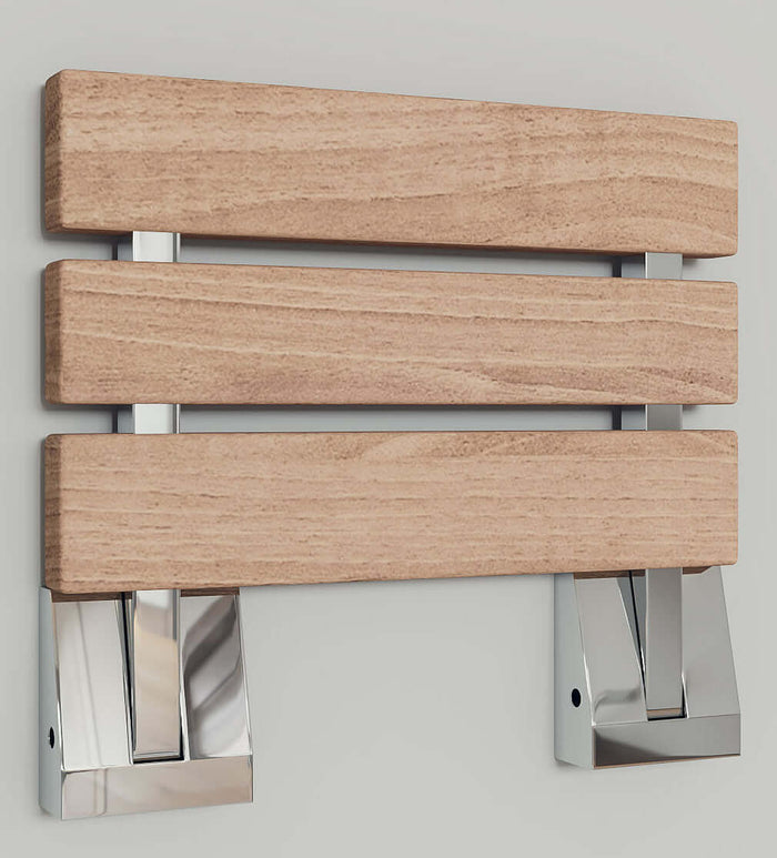 ADA Folding Teak Shower Seat 16" Wide, Square Pivots, Polished Chrome or Brushed Nickel - Alfi Brand