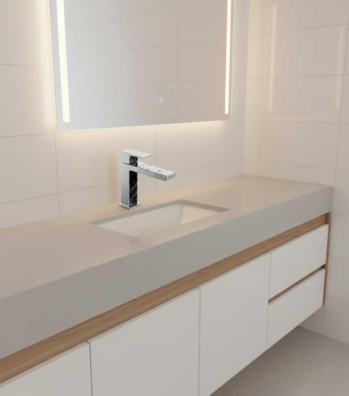 Aquatica Elements Basin Mixer Black/White Marble Detail