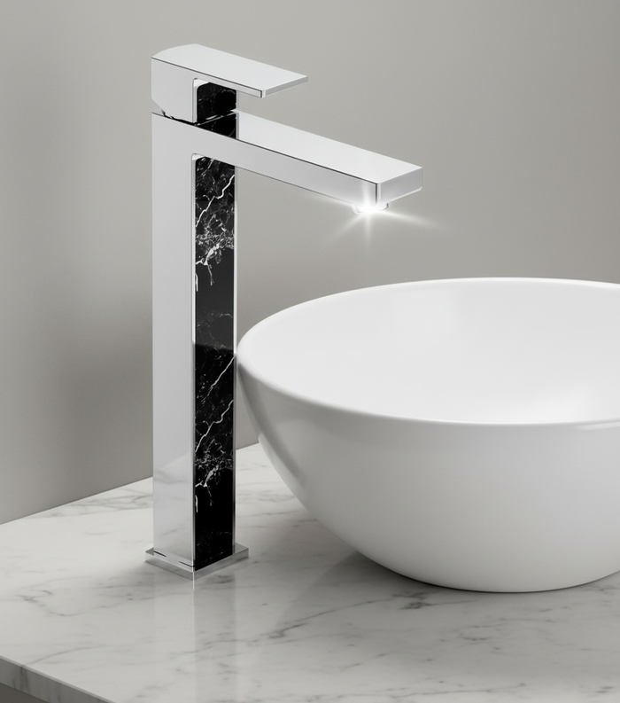 Aquatica Elements Vessel Mixer with Black/White Marble Trim