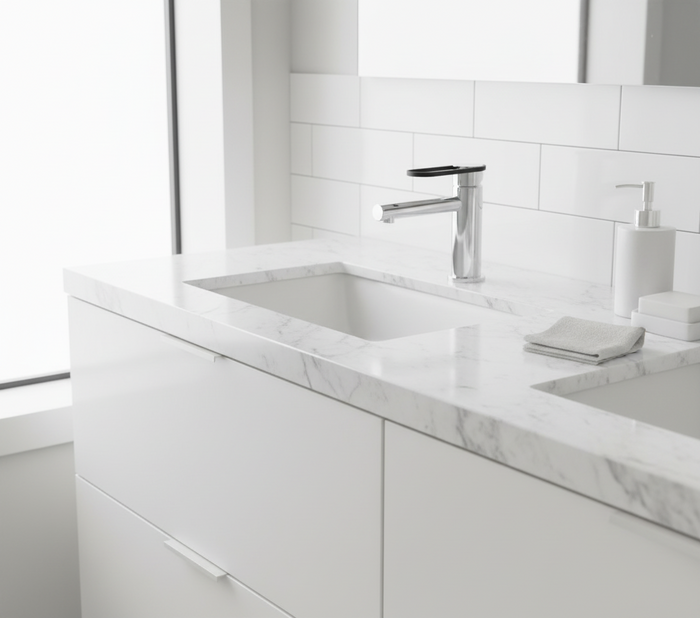 Aquatica Link Basin Mixer Brushed Nickel with Black Trim