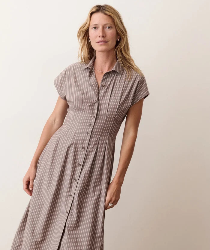 Arden Midi Shirt Dress - Chocolate & Cream Stripe