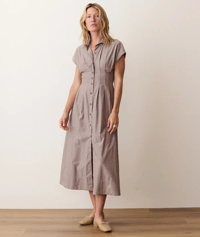 Arden Midi Shirt Dress - Chocolate & Cream Stripe