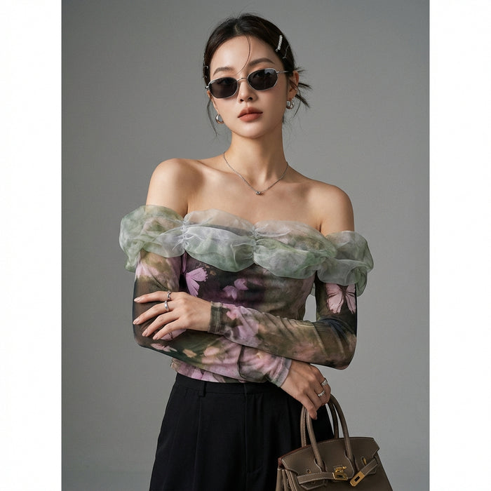 Top asymétrique en mesh avec manches évasées - K-fashion femme - Taille One Size