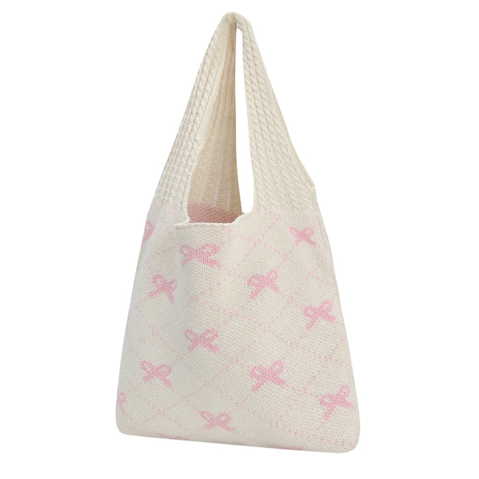 Beige Darling Bows Crochet Tote Bag