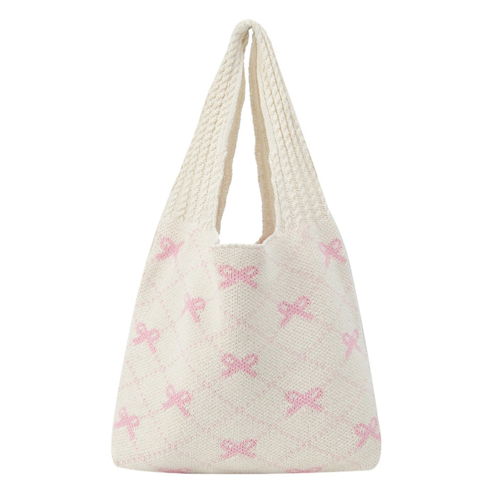 Beige Darling Bows Crochet Tote Bag