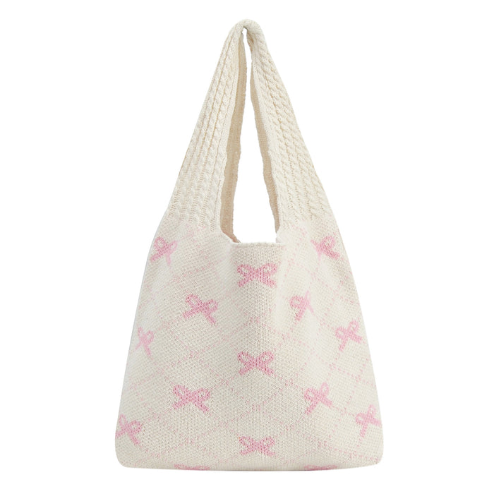 Beige Darling Bows Crochet Tote Bag