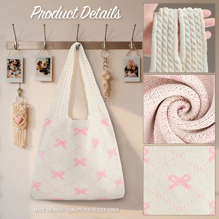 Beige Darling Bows Crochet Tote Bag
