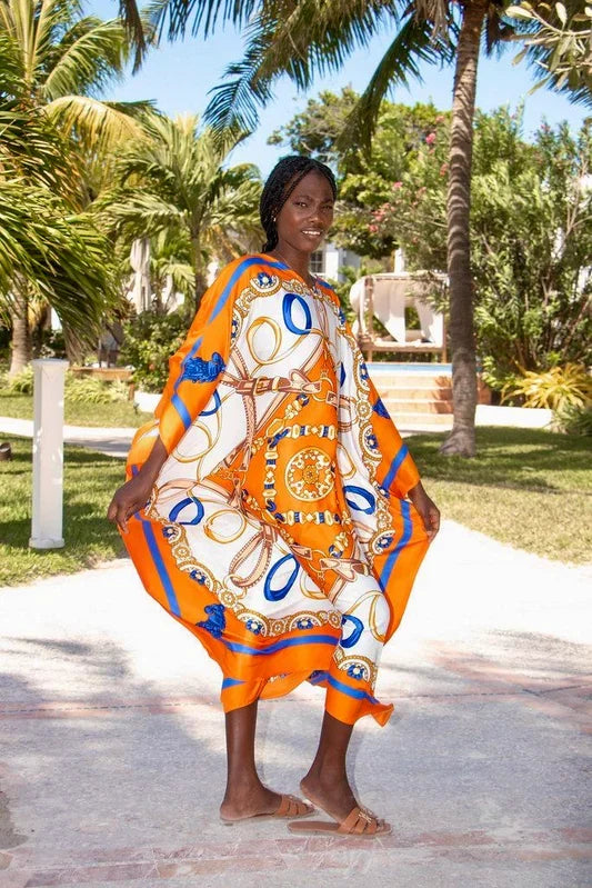 Belted Elegance Orange Full Length Caftan