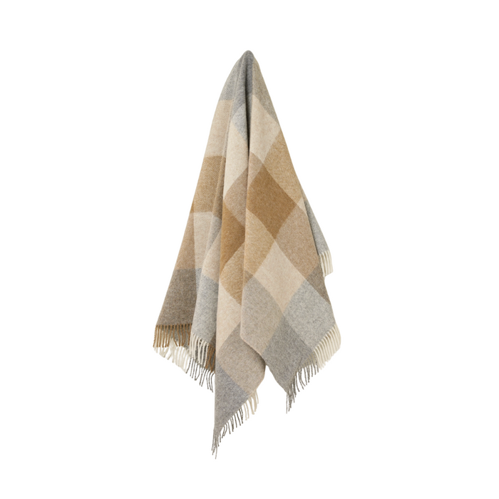 Block Check Wool Throw | Natural
