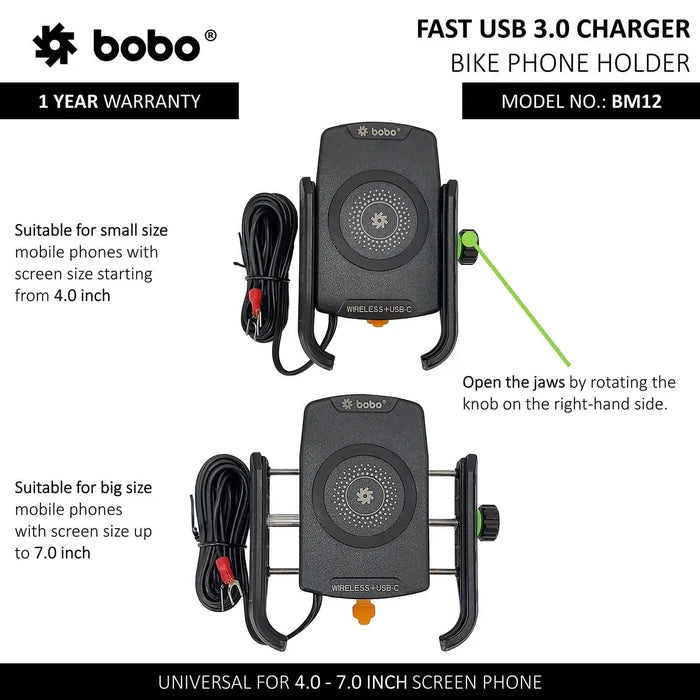BOBO BM12 USB-C Bike Phone Holder
BOBO Premium Bike Phone Holder with 15W Fast Wireless Charger