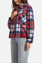 Women's Bowery Women's Soft Brushed Flannel in the color Adrenaline Rush/Navy - Women's Side View