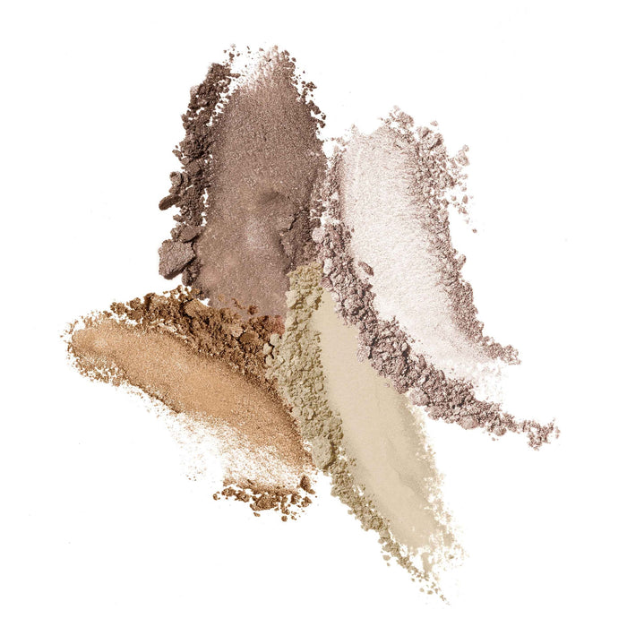 Close-up of five different loose powdered shades in neutral and warm tones, representing Bronzers Refill | Jane Iredale for skincare and beauty use.