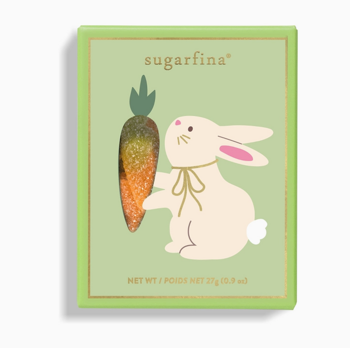 Sugarpina packaging with a rabbit and carrot illustration on a light green background