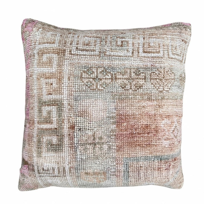 Handmade traditional Turkish oushak pillow cover made with vintage rugs 24x24 pastel