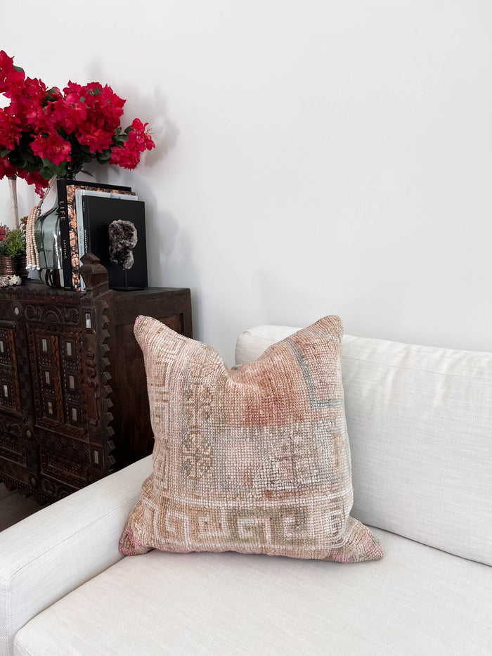Handmade traditional Turkish oushak pillow cover made with vintage rugs 24x24 pastel