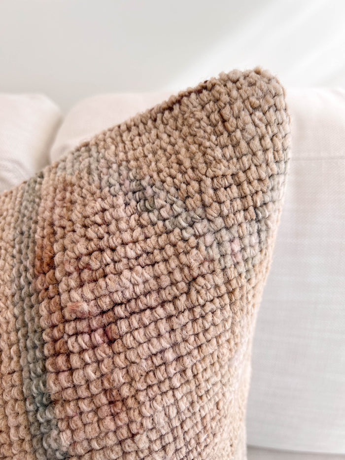 Handmade traditional Turkish oushak pillow cover made with vintage rugs 24x24 pastel