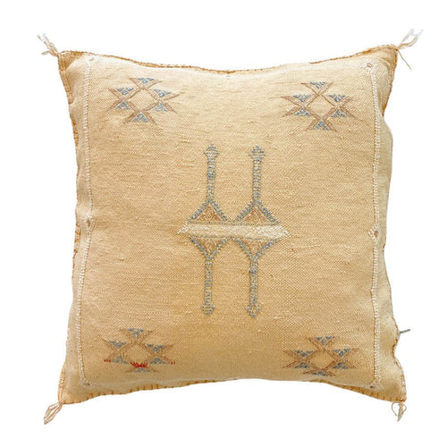 Artisanal Handmade Moroccan embroidered cactus silk sabra lumbar pillow yellow handwoven