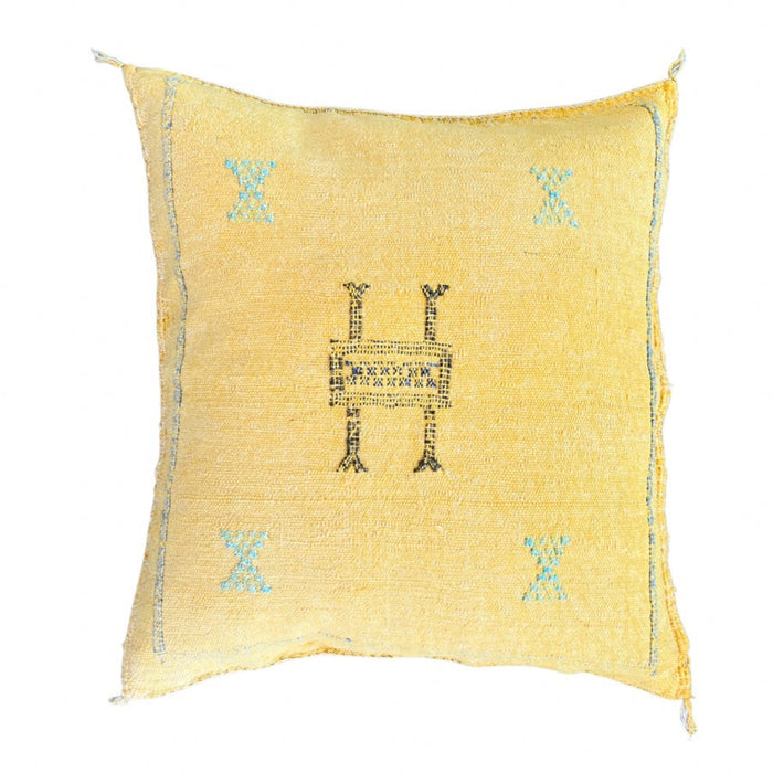 Artisan Handmade Moroccan embroidered cactus silk sabra pillow yellow handwoven