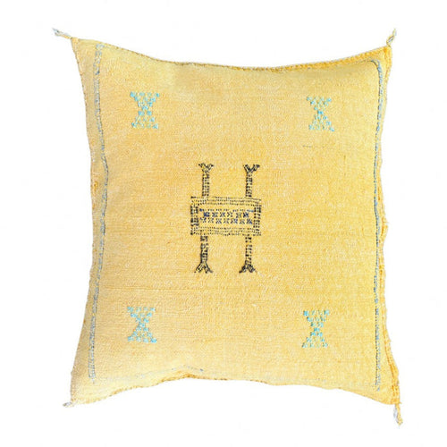 Artisan Handmade Moroccan embroidered cactus silk sabra pillow yellow handwoven